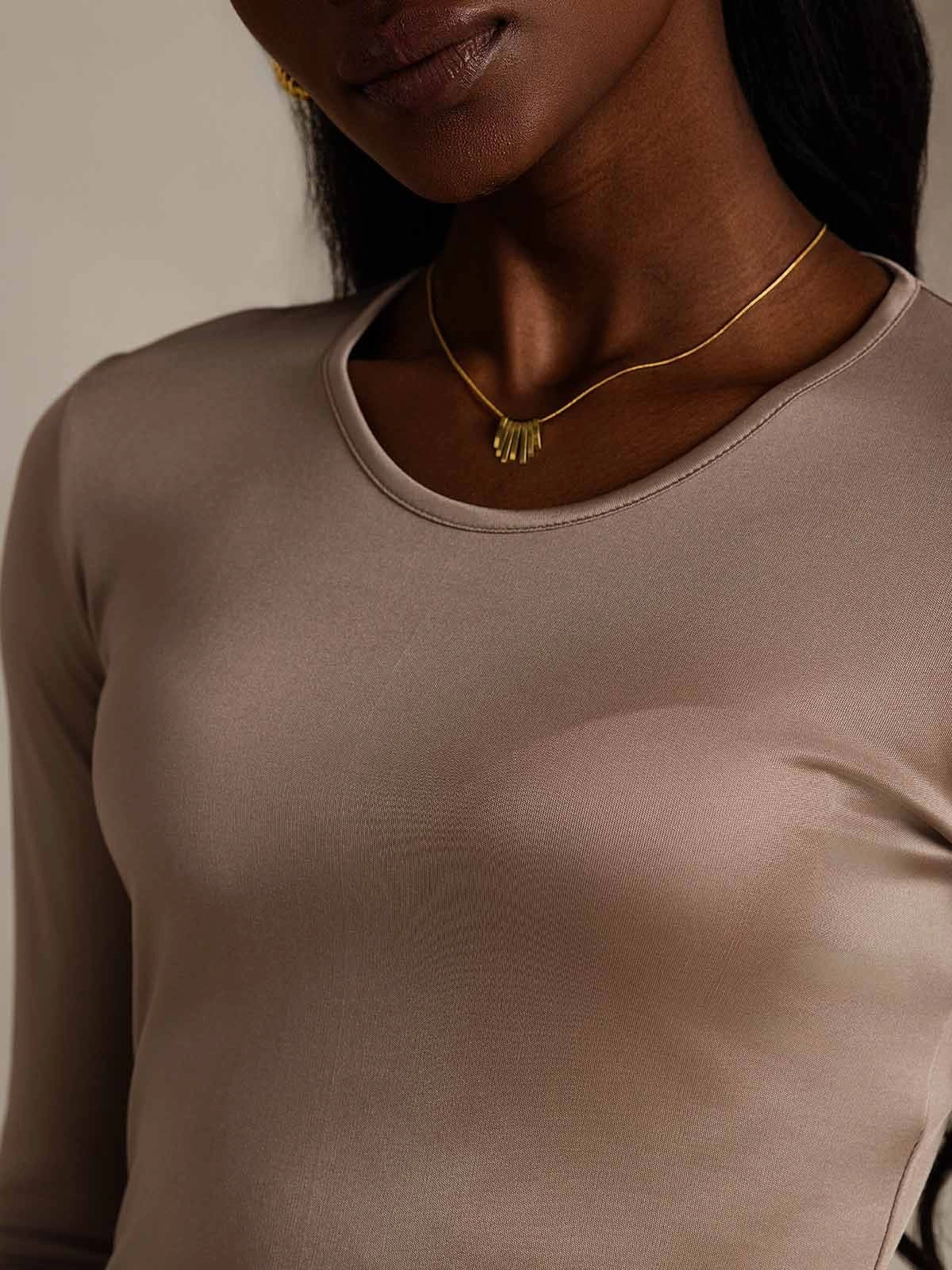Silk Blend Round Neck Long-Sleeved T-Shirt