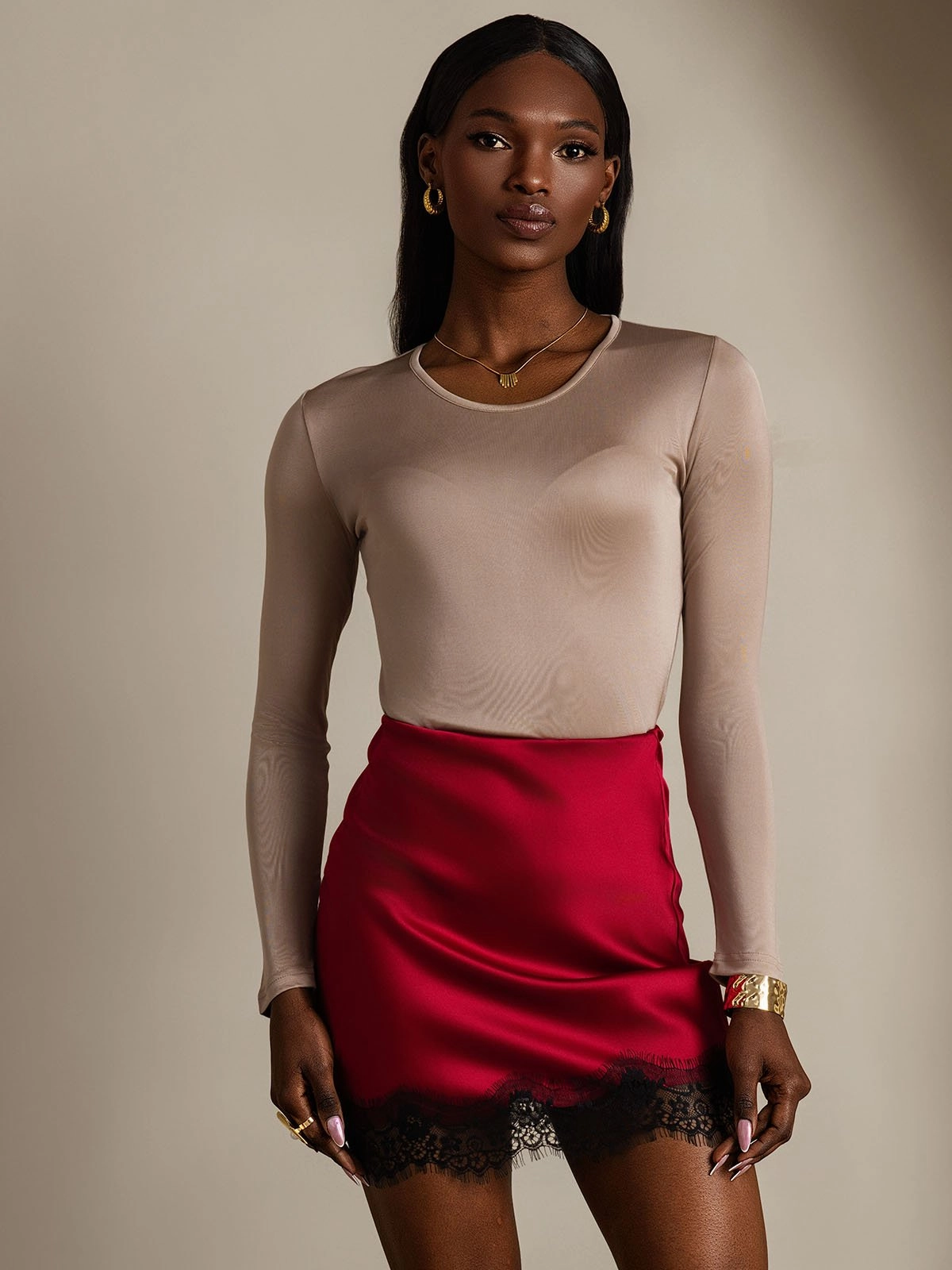 Silk Blend Round Neck Long-Sleeved T-Shirt