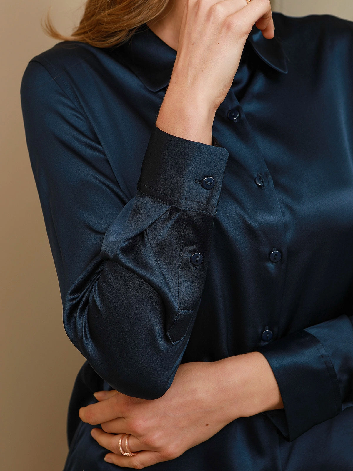 Silk Classic Military-Style Lapel Blouse Shirt