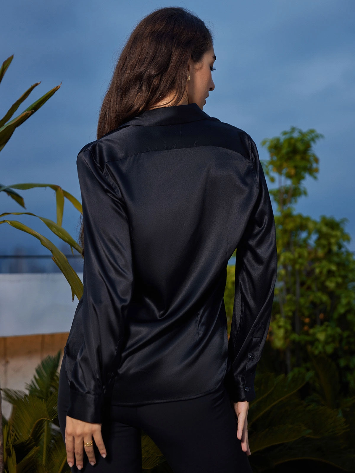 Silk Classic Military-Style Lapel Blouse Shirt