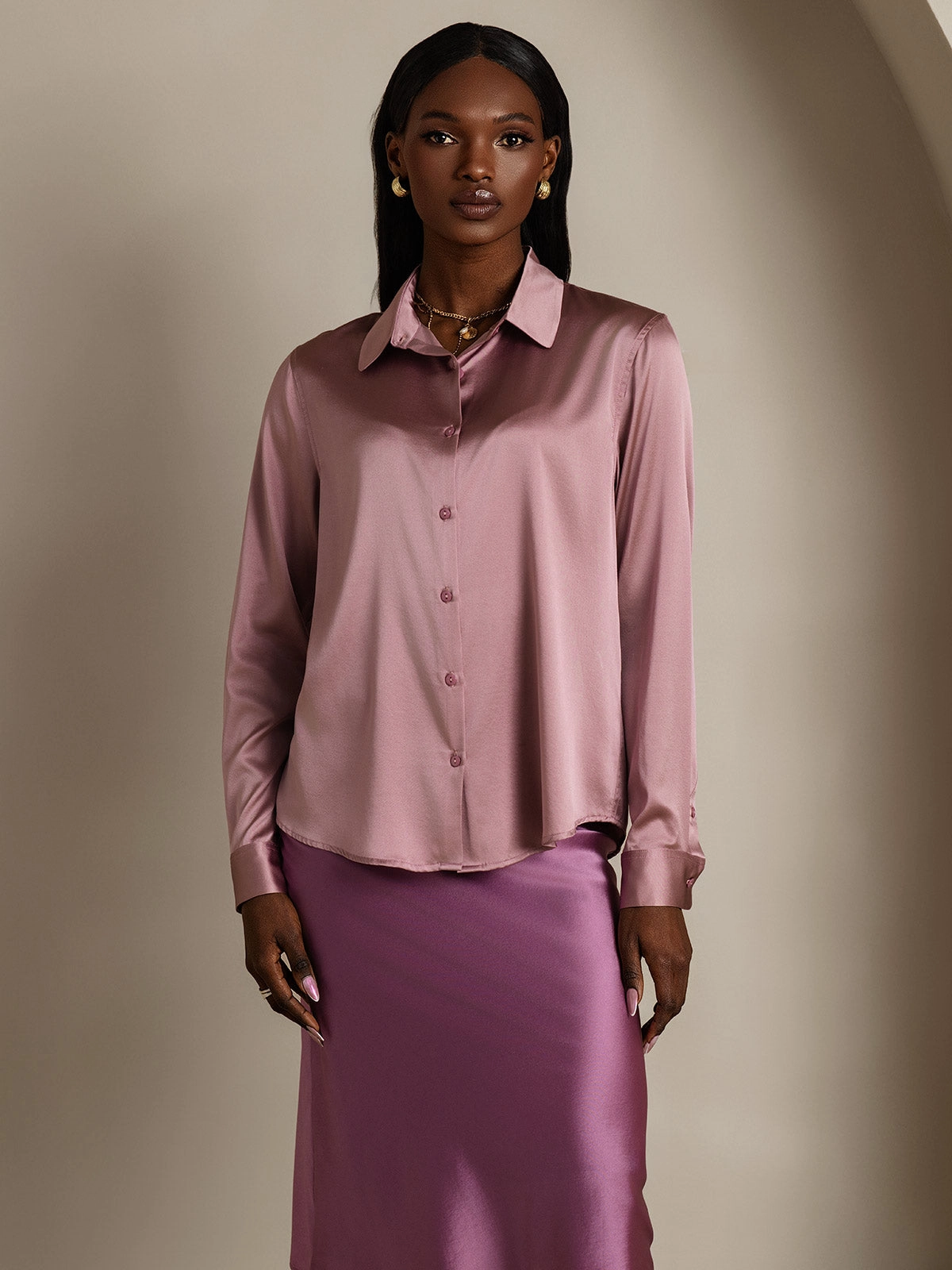 Silk Classic Military-Style Lapel Blouse Shirt