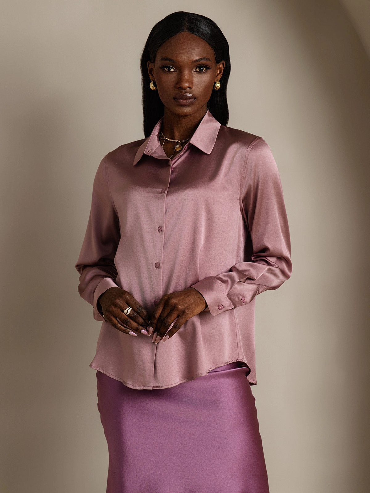 Silk Classic Military-Style Lapel Blouse Shirt