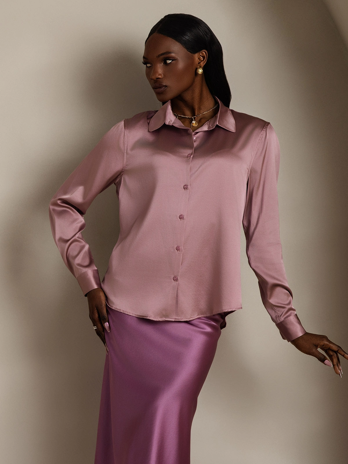 Silk Classic Military-Style Lapel Blouse Shirt