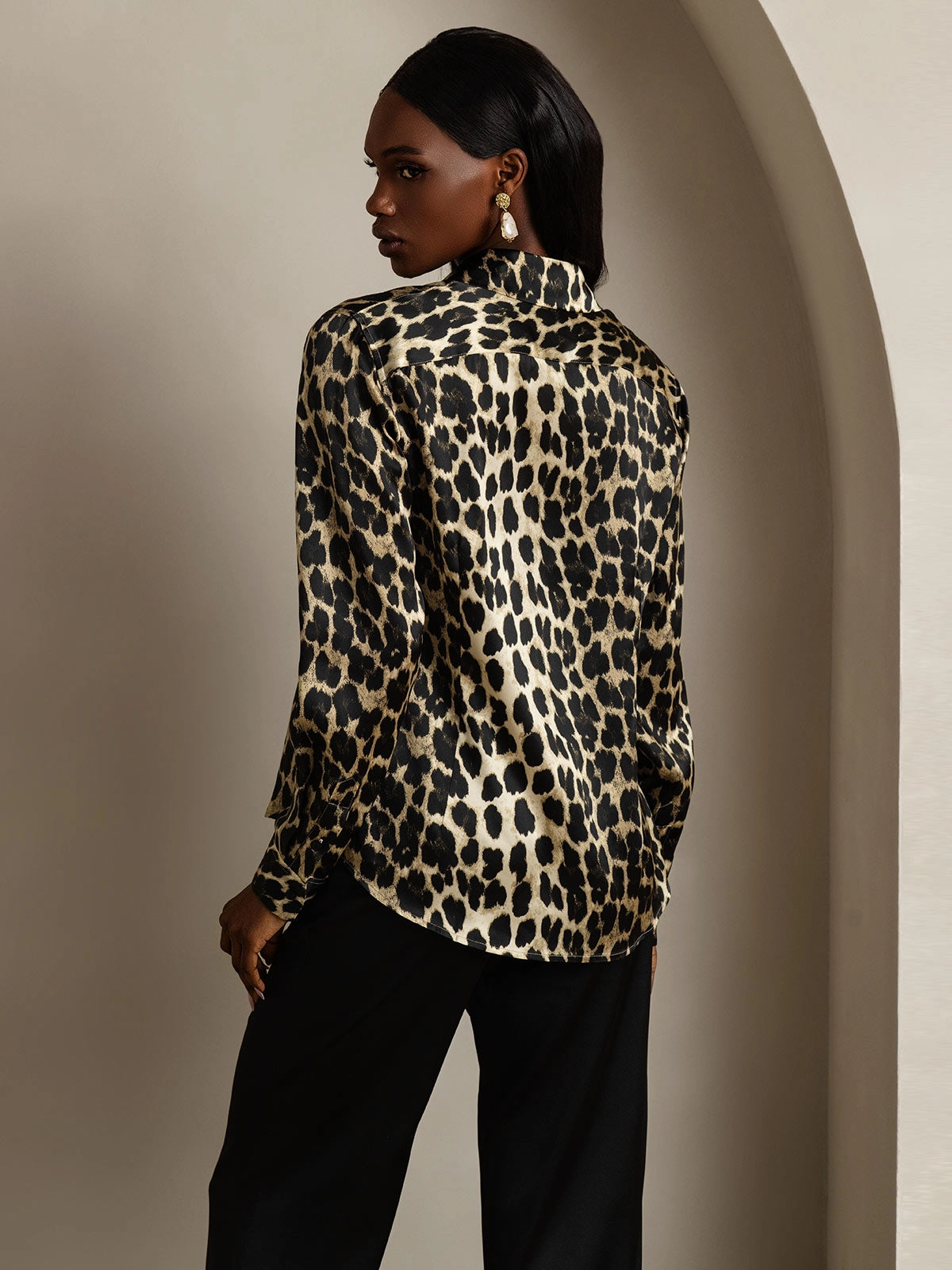 Silk Classic Military-Style Lapel Blouse Shirt