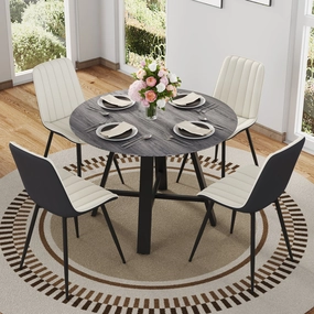 Streamdale 42" Round Dining Set: Gray Wood Table, 4 PU Chairs