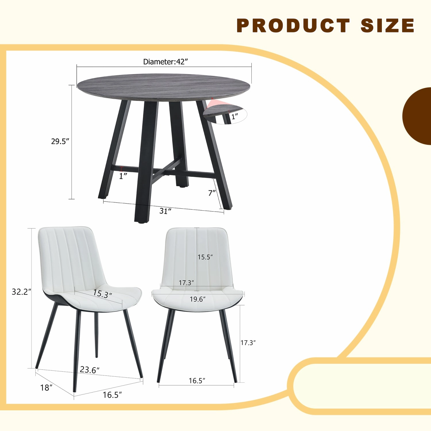 Streamdale 42" Round Dining Set: Gray Wood Table, 4 PU Chairs