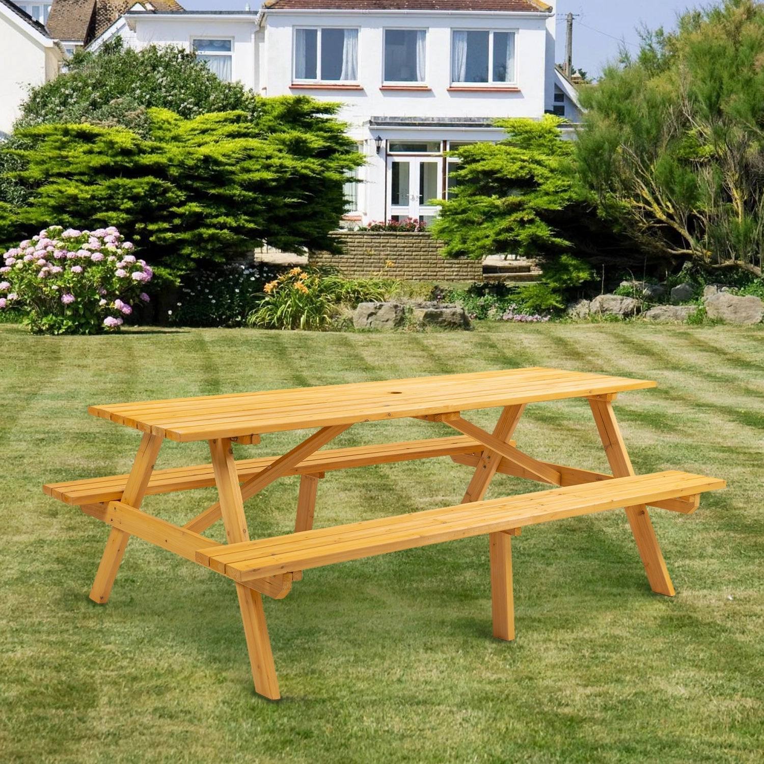 Streamdale 8-Person Brown Picnic Table with Benches