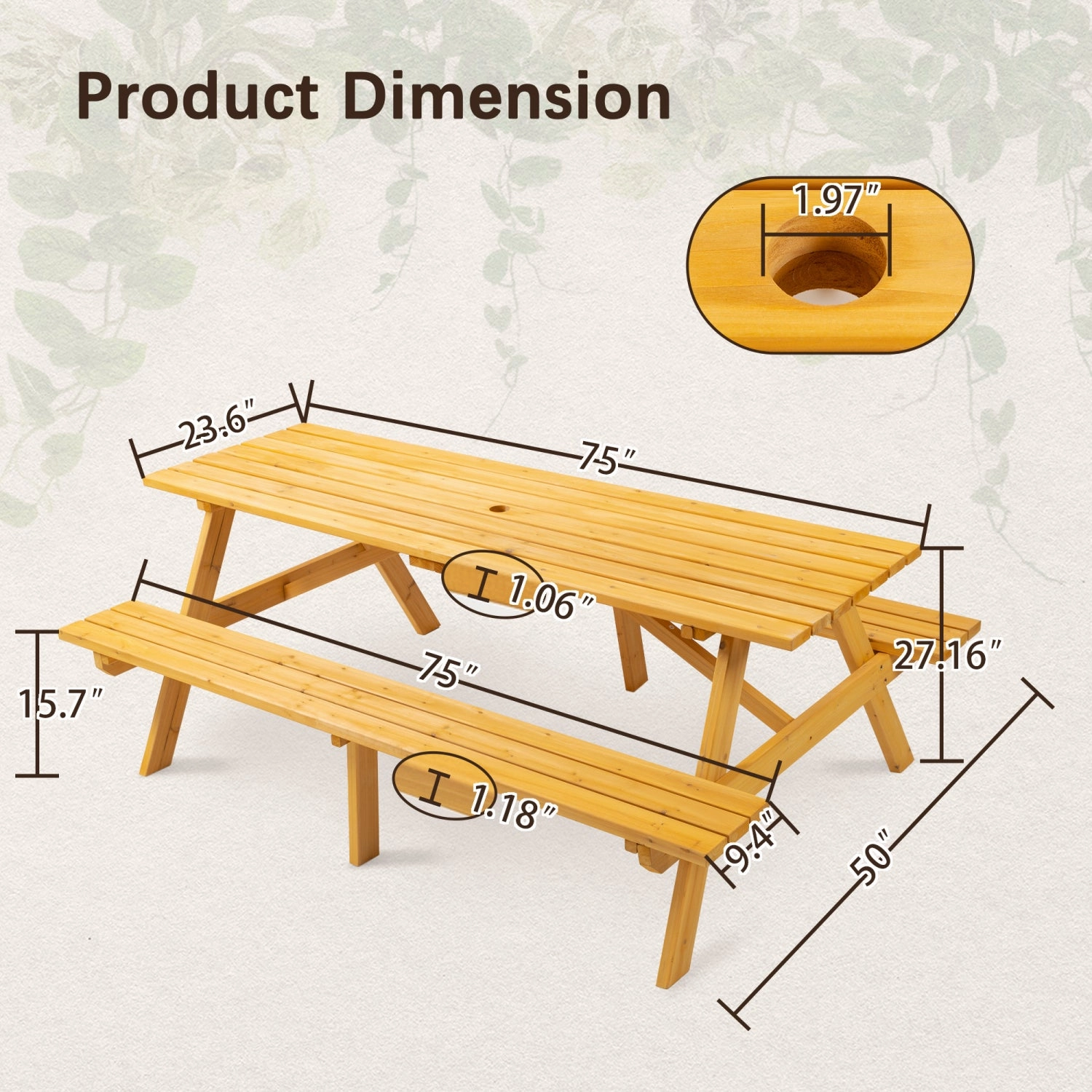 Streamdale 8-Person Brown Picnic Table with Benches