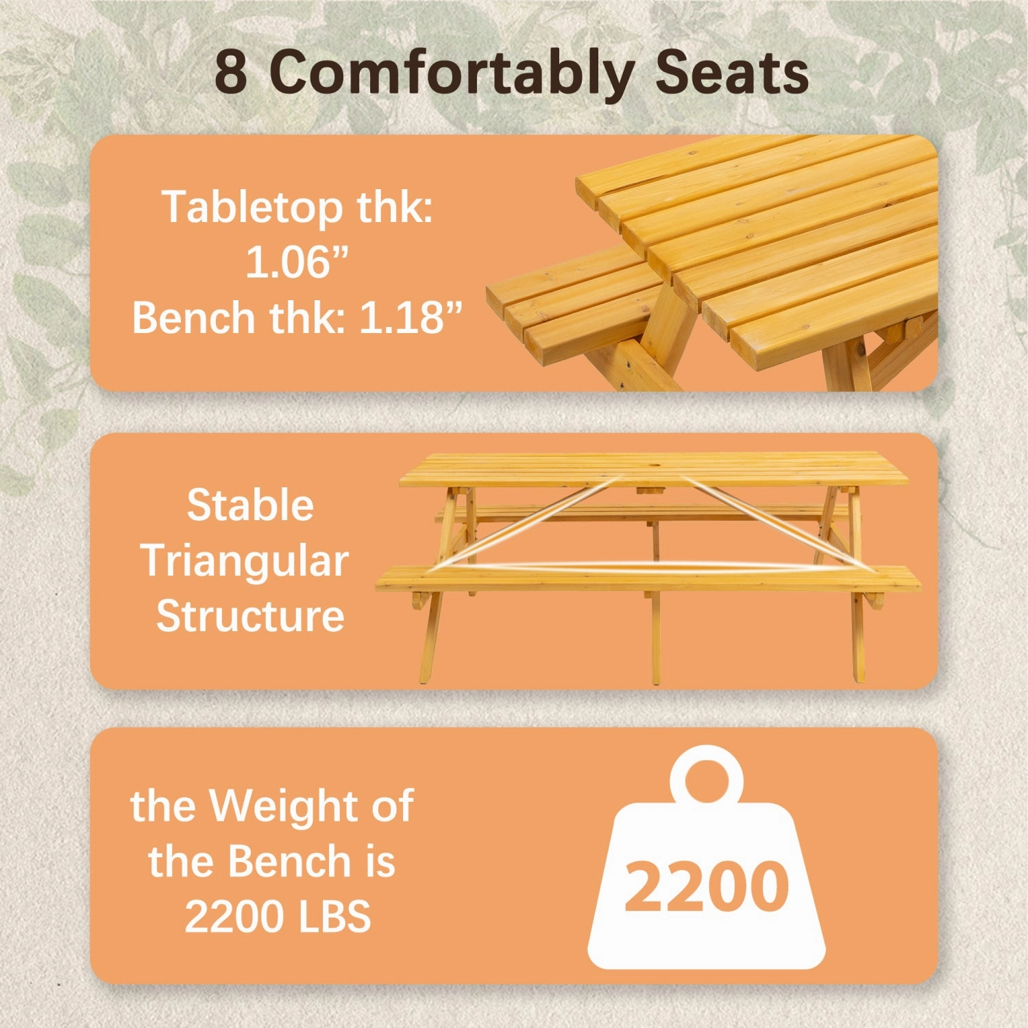 Streamdale 8-Person Brown Picnic Table with Benches