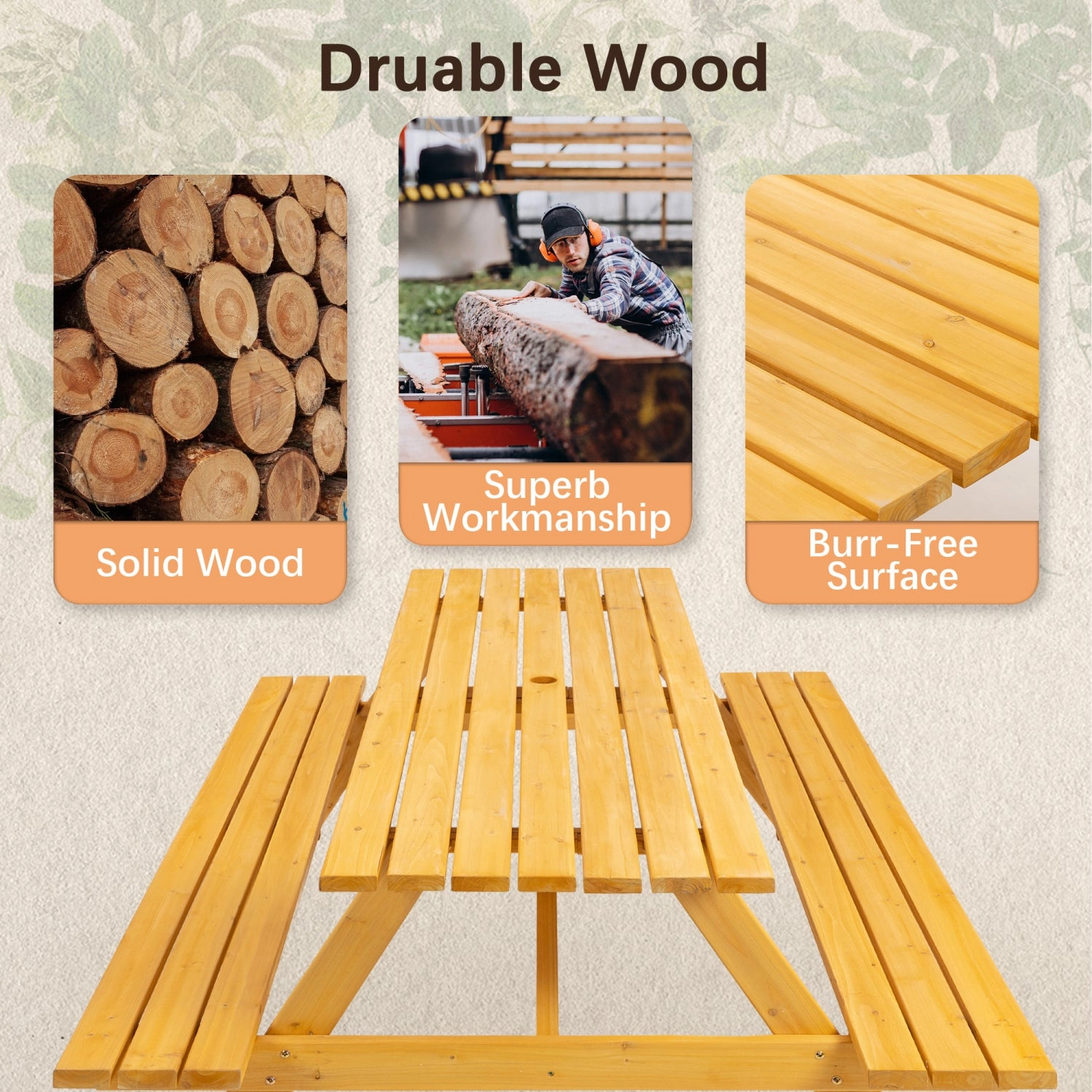 Streamdale 8-Person Brown Picnic Table with Benches