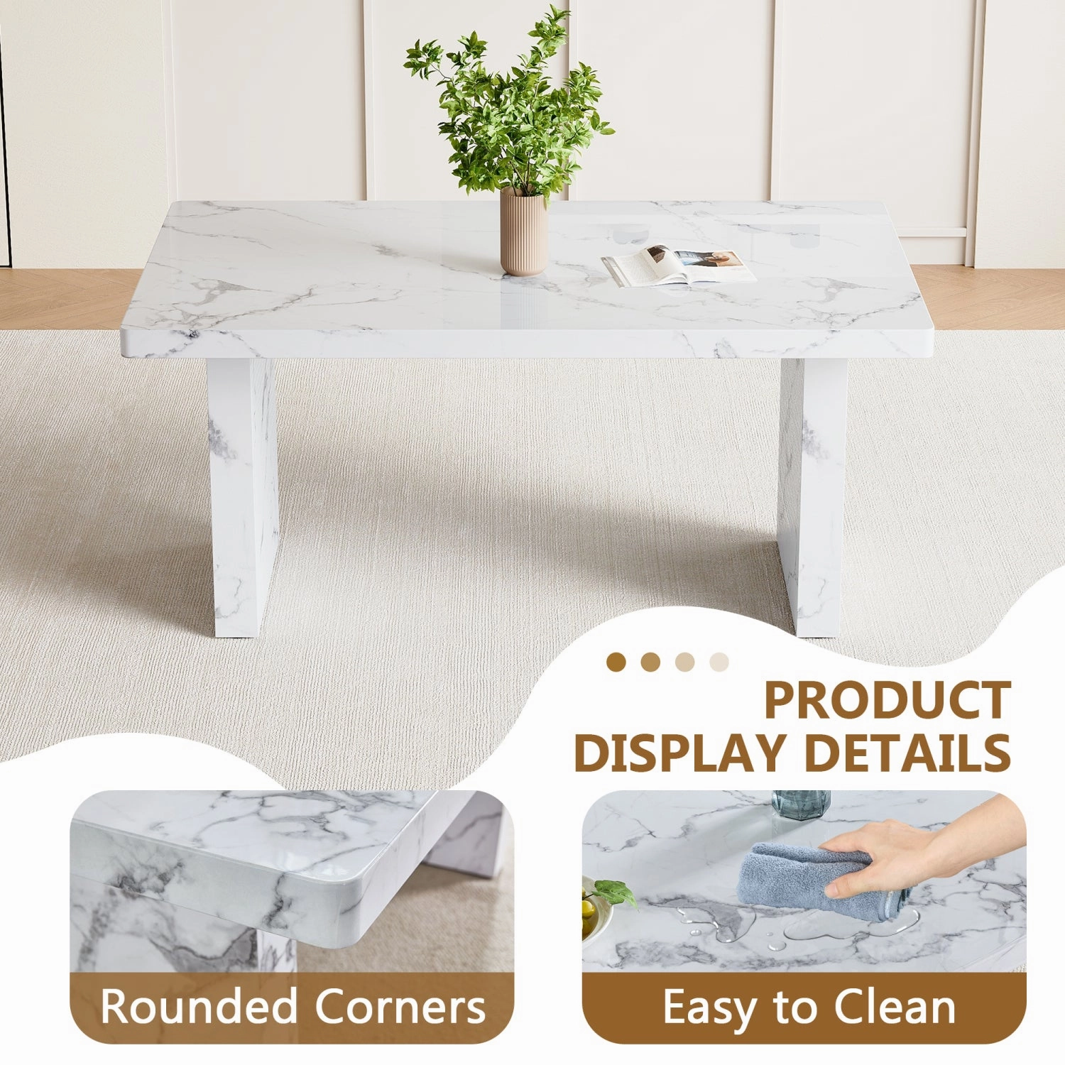 Streamdale Marble Pattern Dining Table - Luxurious & Low-Key (63")