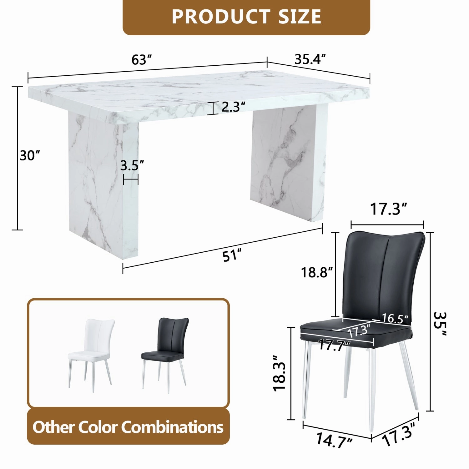 Streamdale White Marble Dining Set with Black Stripe Chairs