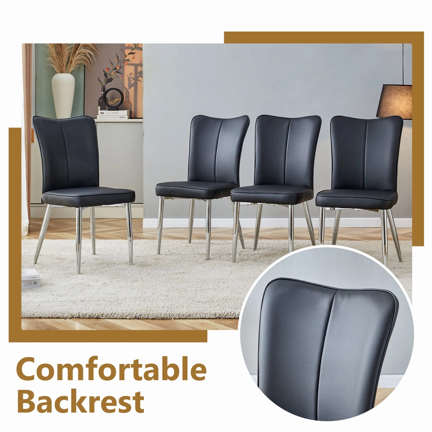 Streamdale White Marble Table & 4 Black PU Chairs