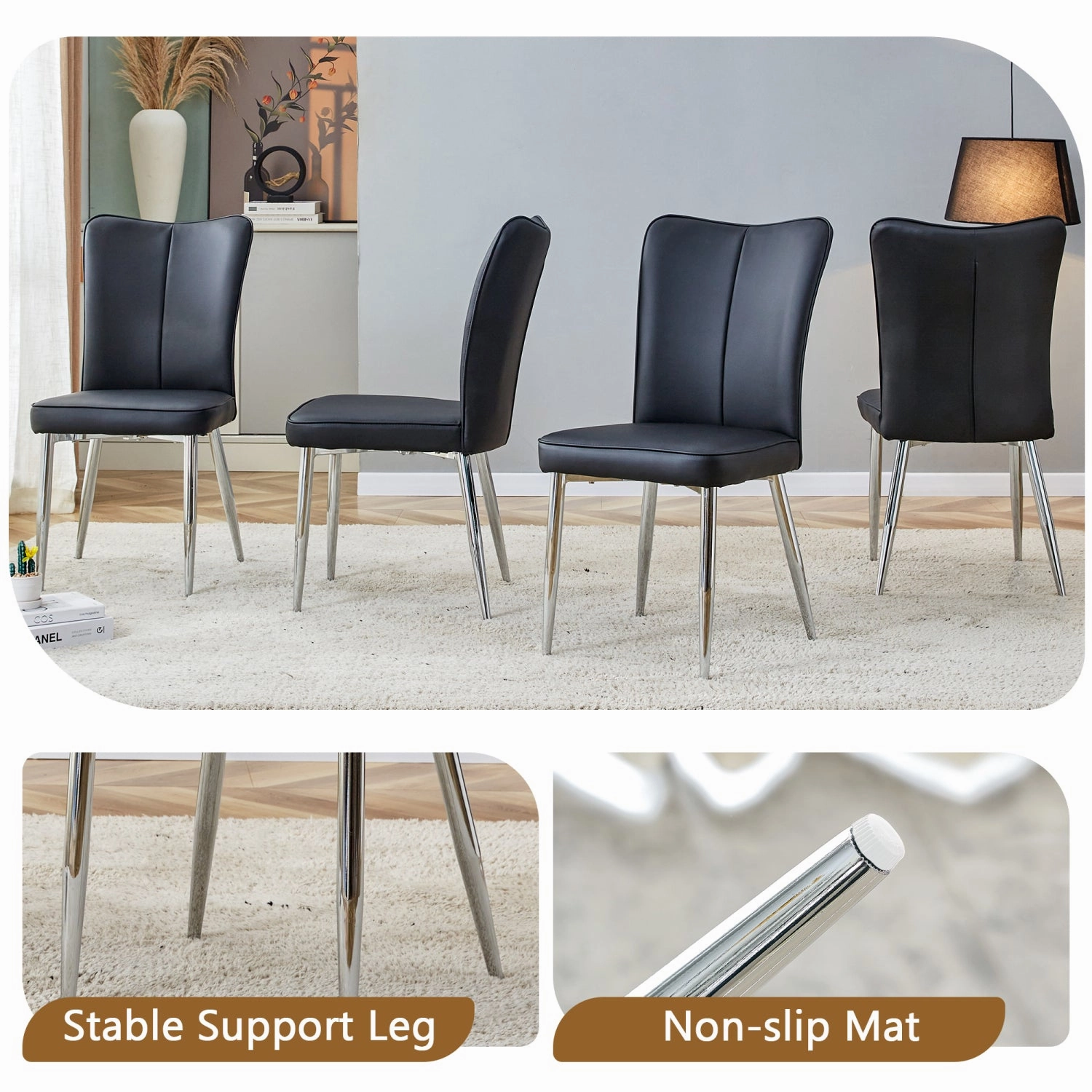 Streamdale White Marble Table & 4 Black PU Chairs