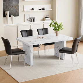 Streamdale White Marble Table & 4 Black PU Chairs