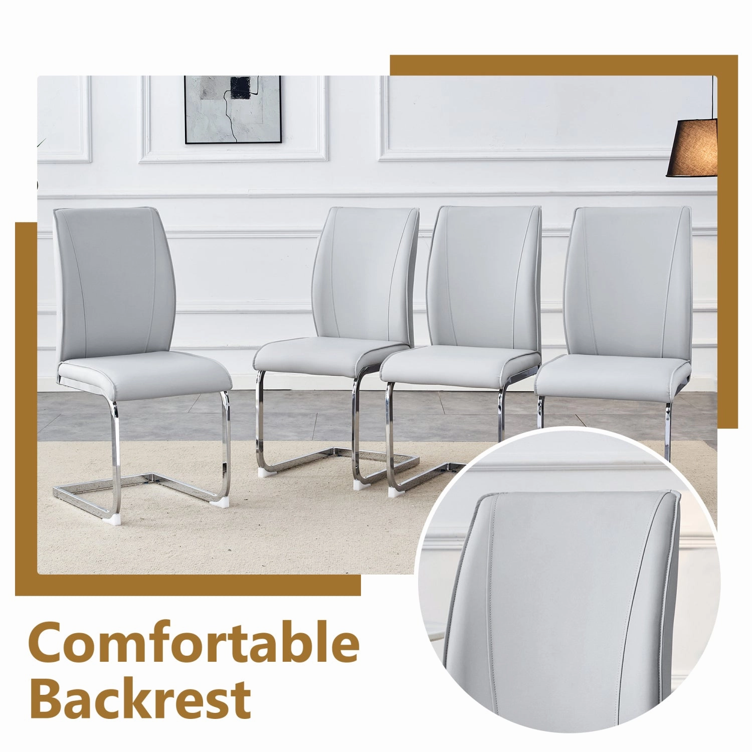 Streamdale White Marble Table & Gray PU Chairs - 6 Seat Dining Set