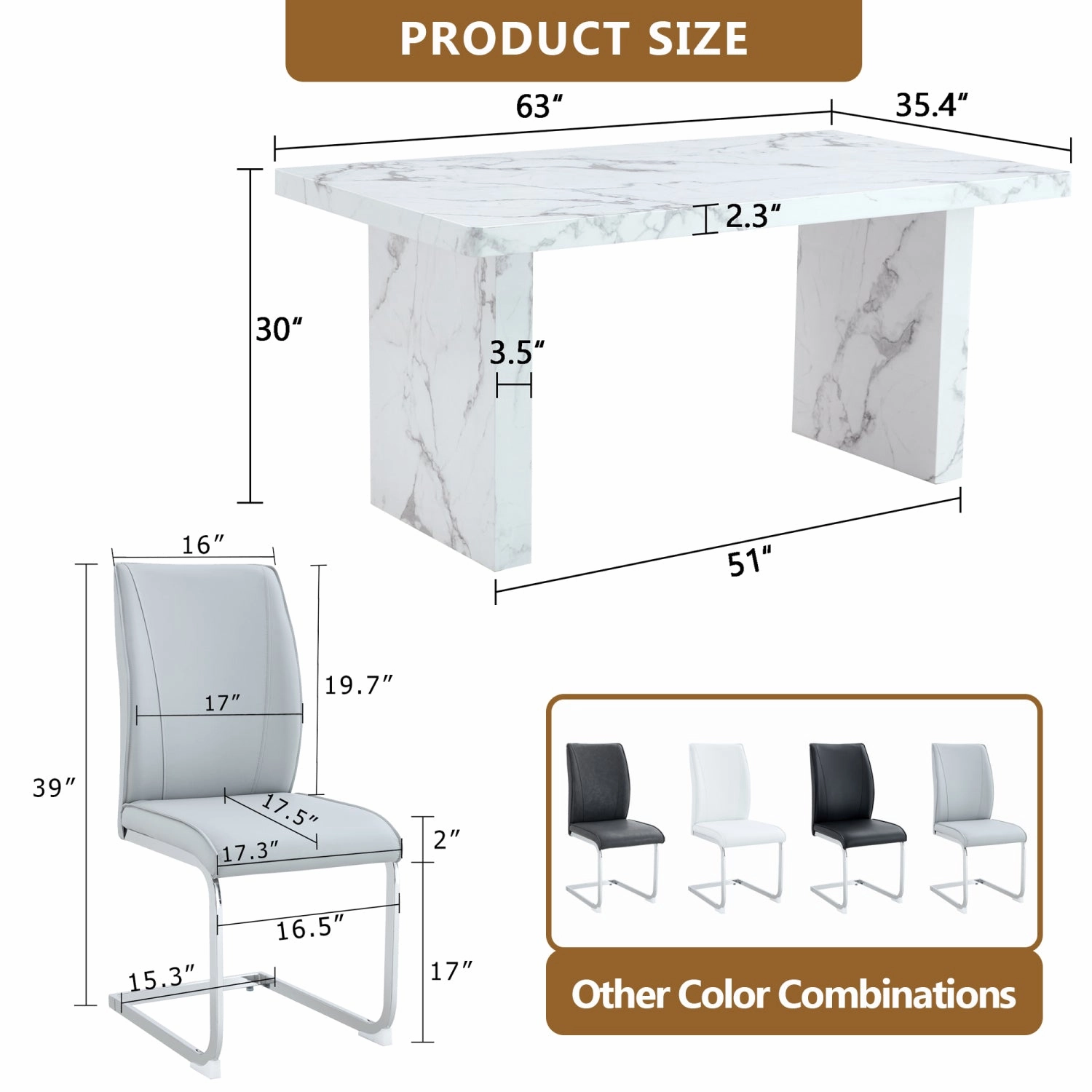 Streamdale White Marble Table & Gray PU Chairs - 6 Seat Dining Set