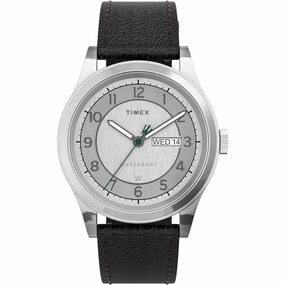 Timex Men's Watch - Waterbury Silver Dial Black Leather Strap Quartz | TW2U90200VQ
