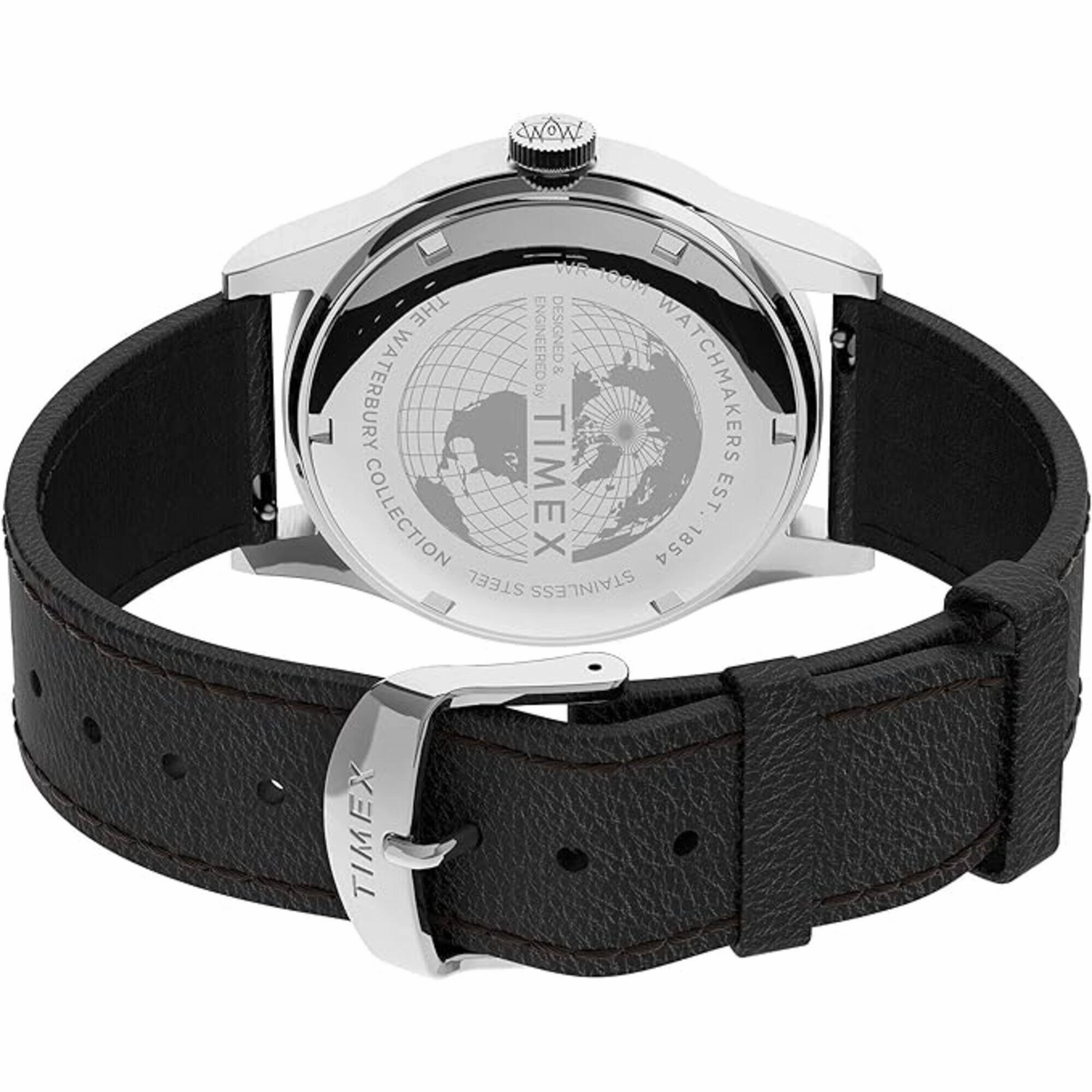 Timex Men's Watch - Waterbury Silver Dial Black Leather Strap Quartz | TW2U90200VQ