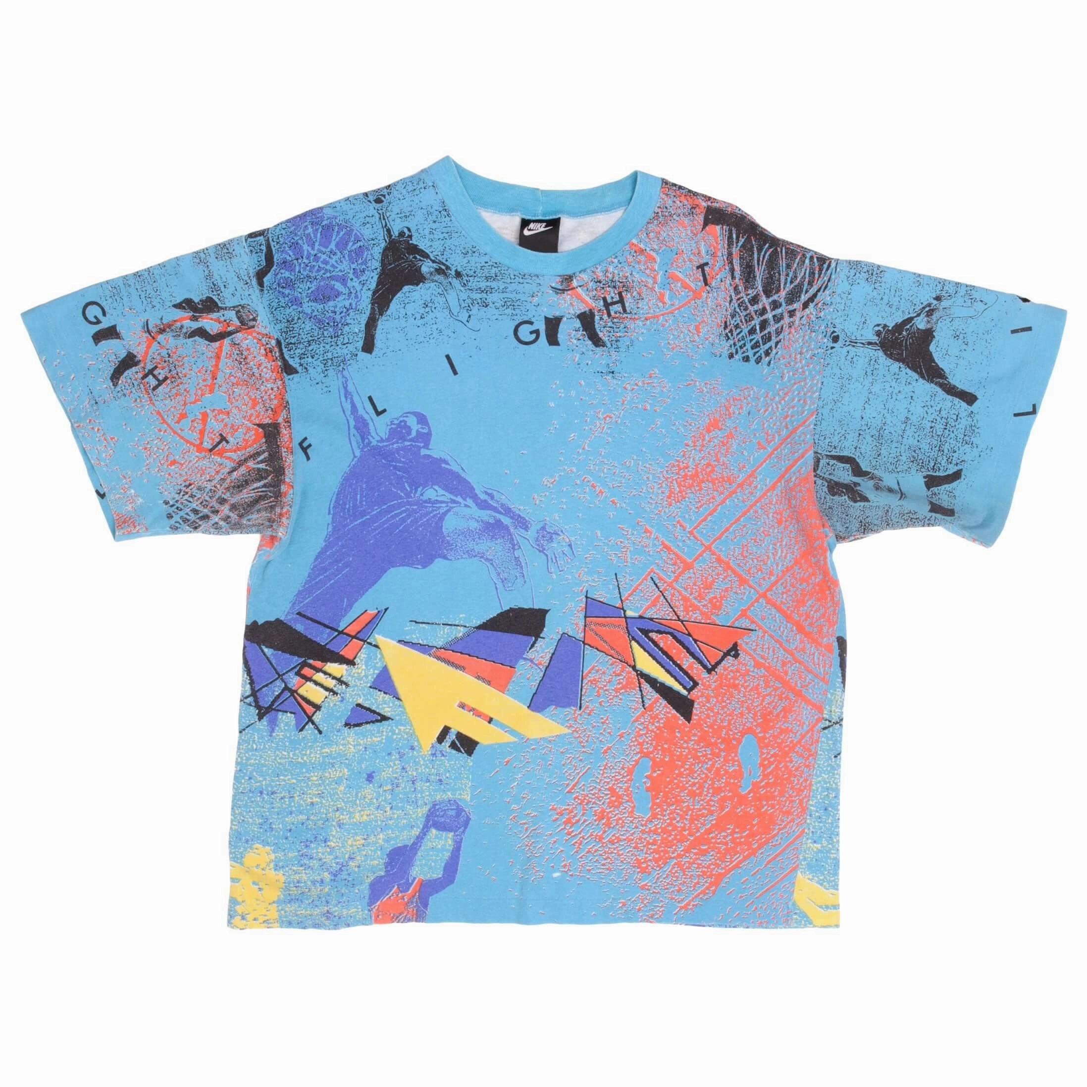 VINTAGE NIKE FLIGHT ALL OVER PRINT JORDAN 1990S TEE SHIRT MEDIUM MADE IN USA